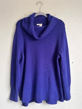 DKNY Cozy Wool Blend Cowl Neck Tunic Sweater Royal Blue Women's XL Fall Winter